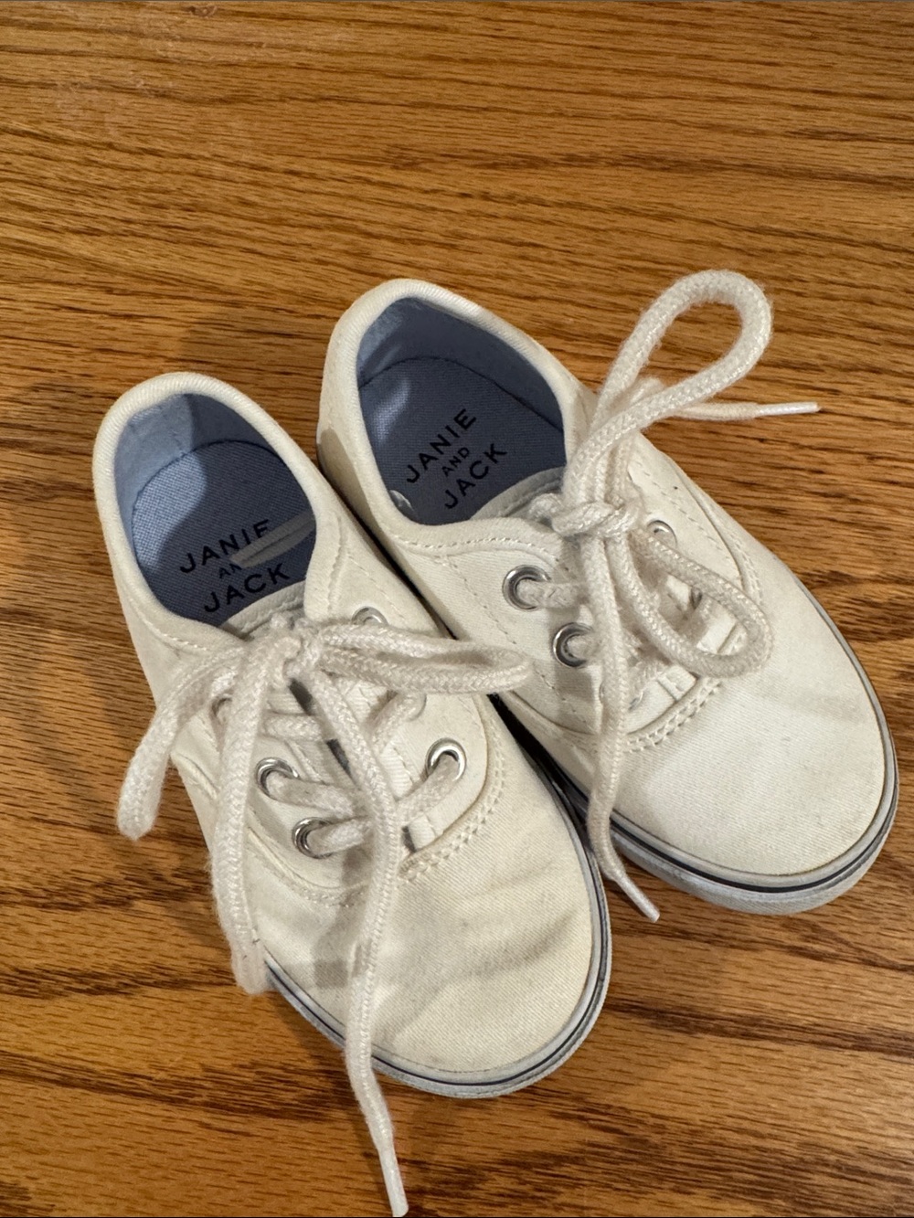 Janie and Jack Off-White Canvas Kids Sneakers with Navy Insole